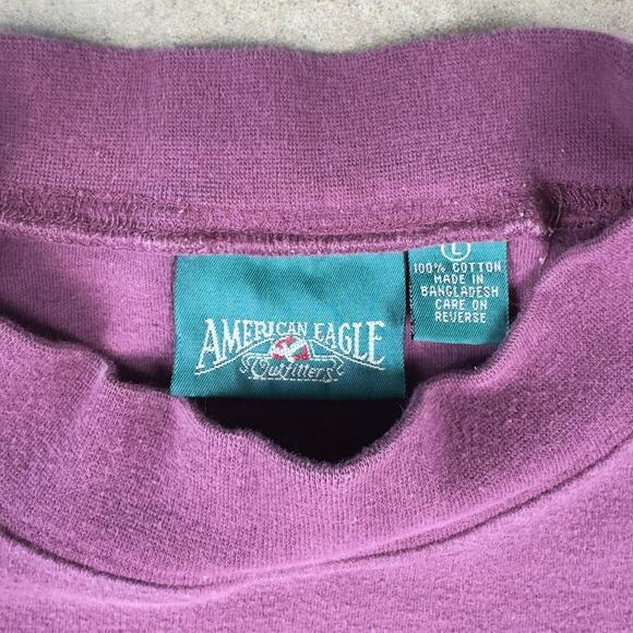 Vintage American Eagle Mock Neck Long Sleeve Shirt Men’s L Maroon 100% Cotton - Picture 3 of 7